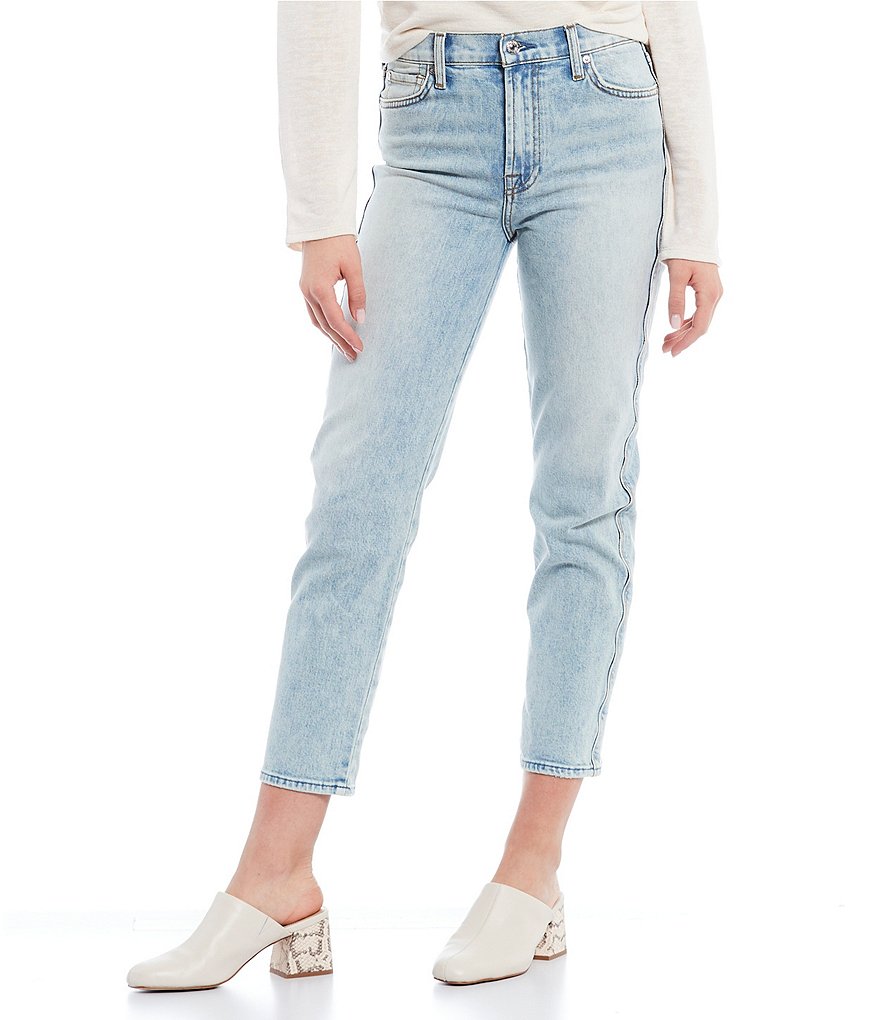 7 for all mankind High Waist Scalloped Side Seam Straight Leg Jeans