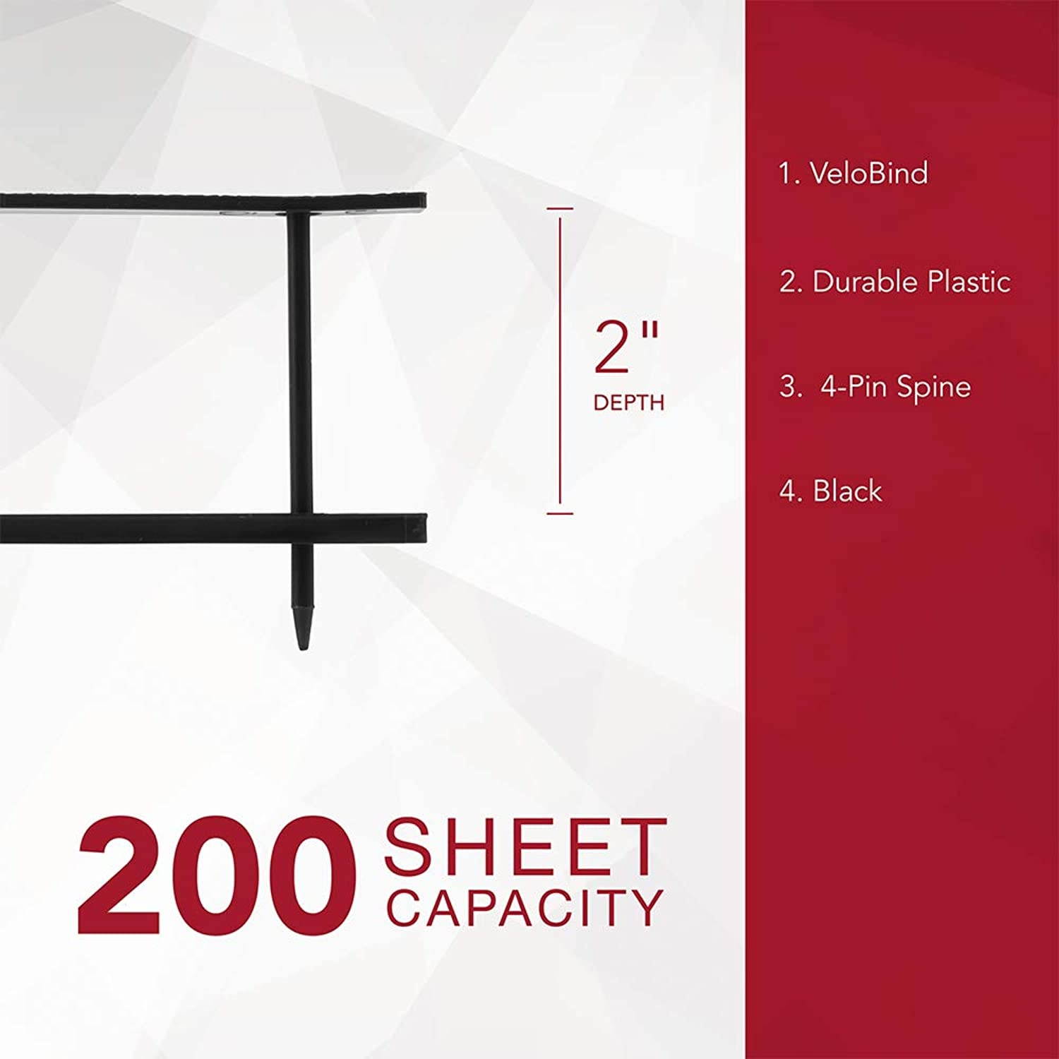 GBC Binding Spines, Reclosable, 2" Depth, 4 Pin Spines, 200 Sheet Capacity, VeloBind, Black, 25 Pack (9741630)