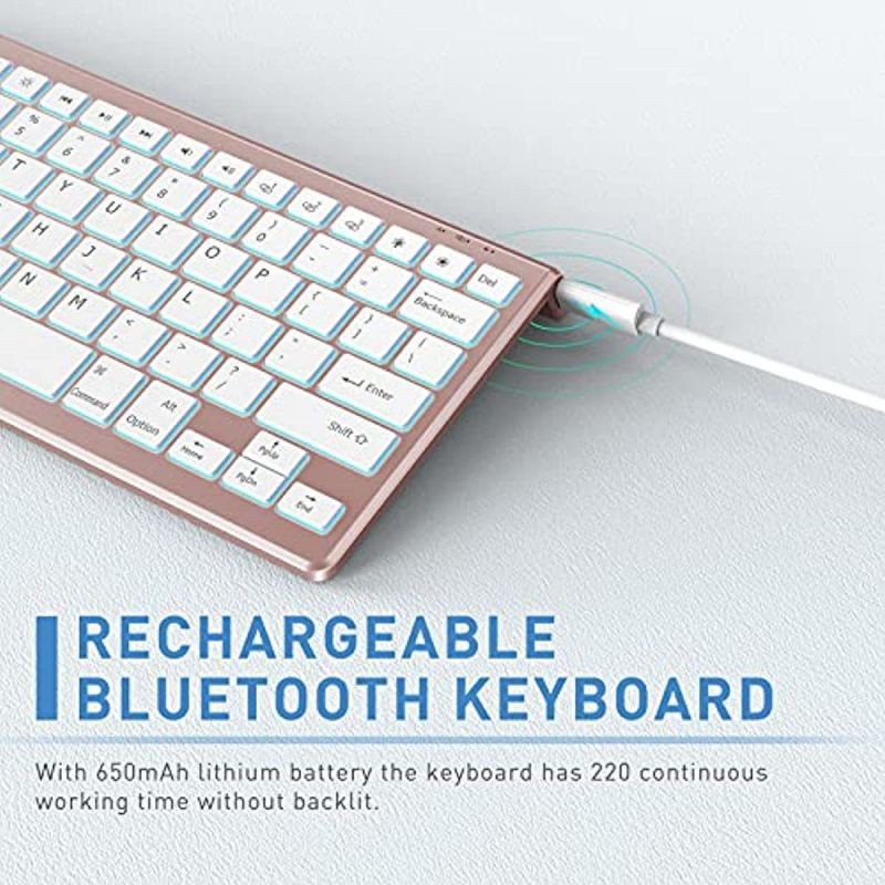 Jelly Comb Backlit Bluetooth Keyboard for iPad 10.2", iPad Pro 10.5" / 11" / 12.9", iPad 5 Gen & Later, iPad Air 4 10.9" /3/2, iPad 7/6/5, iPad Mini 4th Gen&Later, iPhone, Rose Gold