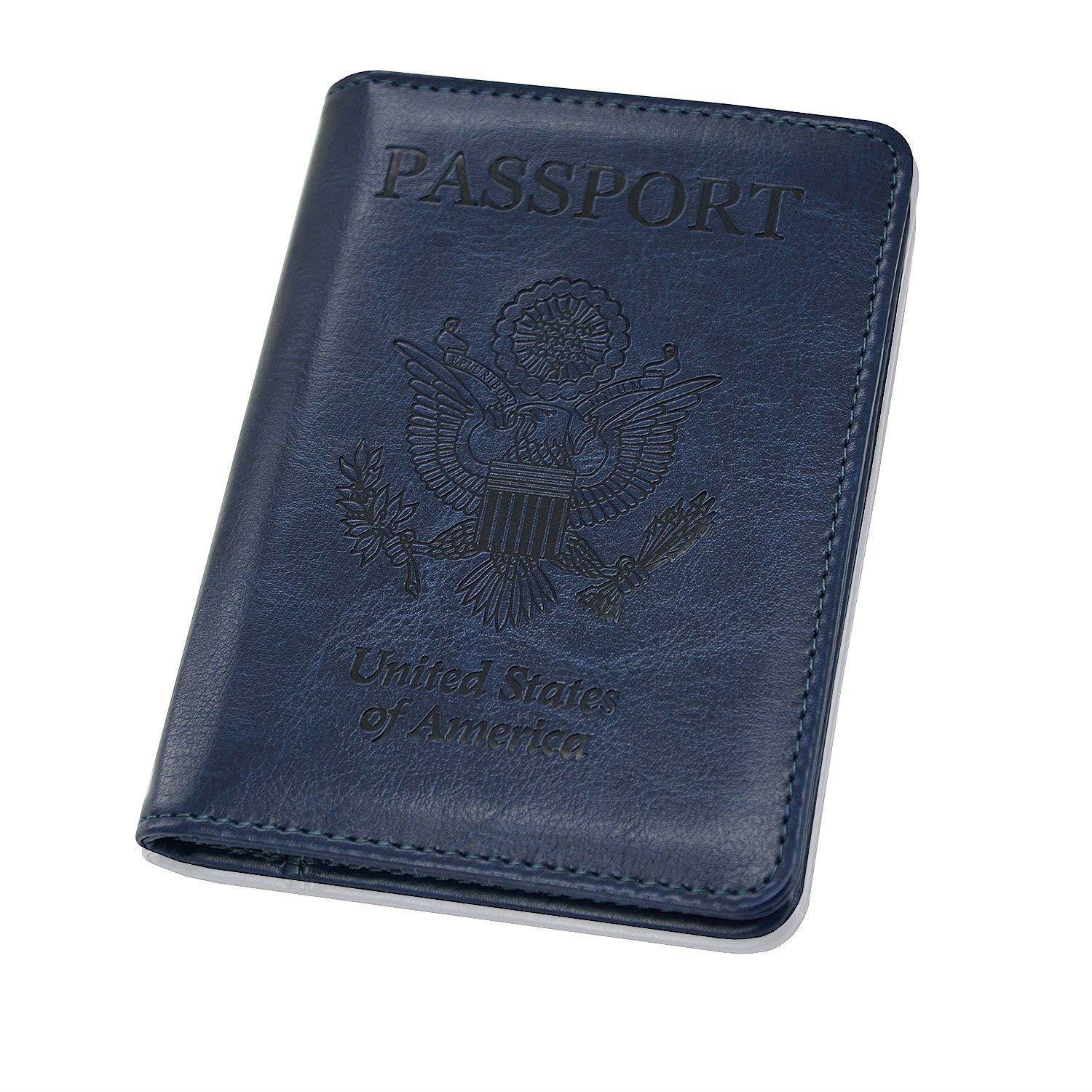 Passport Holder Cover, ACdream Travel Leather RFID Blocking Case Wallet for Passport, Dark Blue