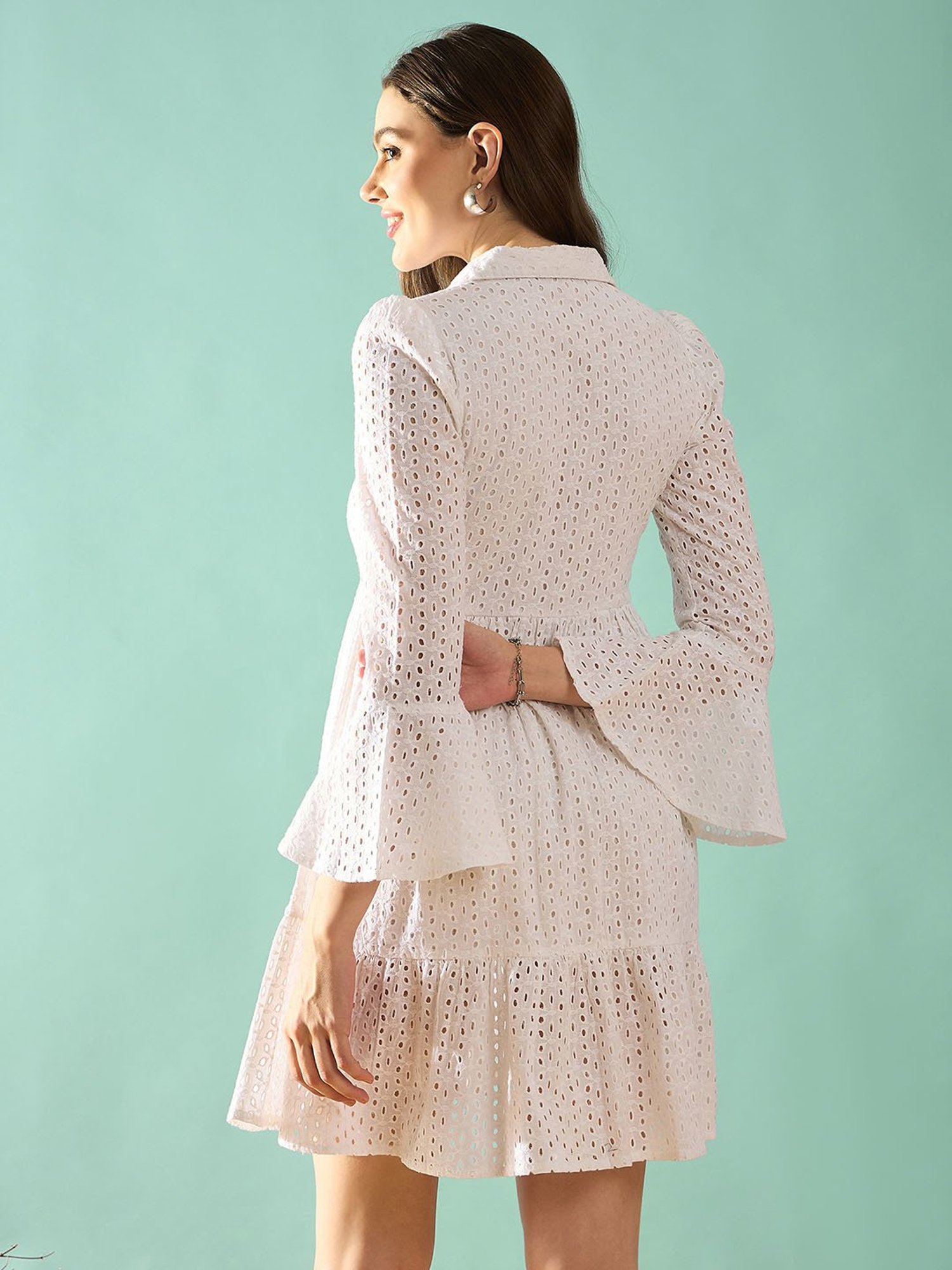 PANIT White Cotton Embroidered Ethnic Dress