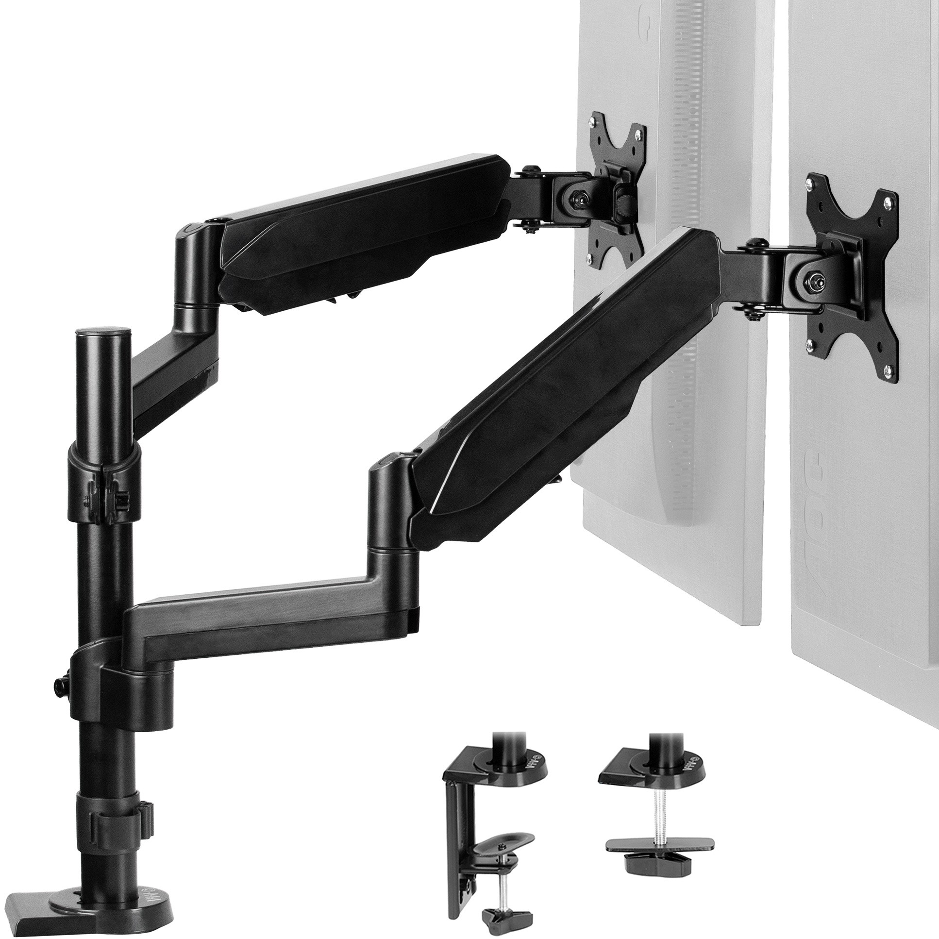 VIVO Dual Monitor Pneumatic Spring Arm Sit-Stand Desk Mount for 2 Screens up to 32" each (STAND-V002K)