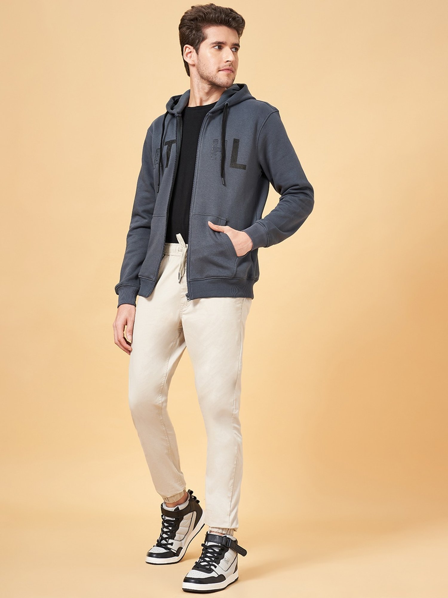 Urban Ranger By Pantaloons Grey Cotton Regular Fit Hooded Sweatshirt