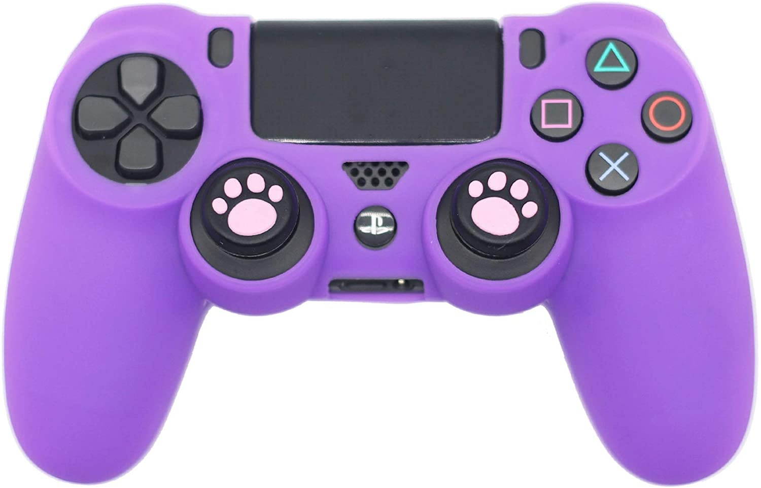 PS4 Controller Skin, BRHE Anti-Slip Grip Silicone Cover Protector Case Compatible with PS4 Slim/PS4 Pro Wireless/Wired Gamepad Controller with 2 Cat Paw Thumb Grip Caps (Purple)