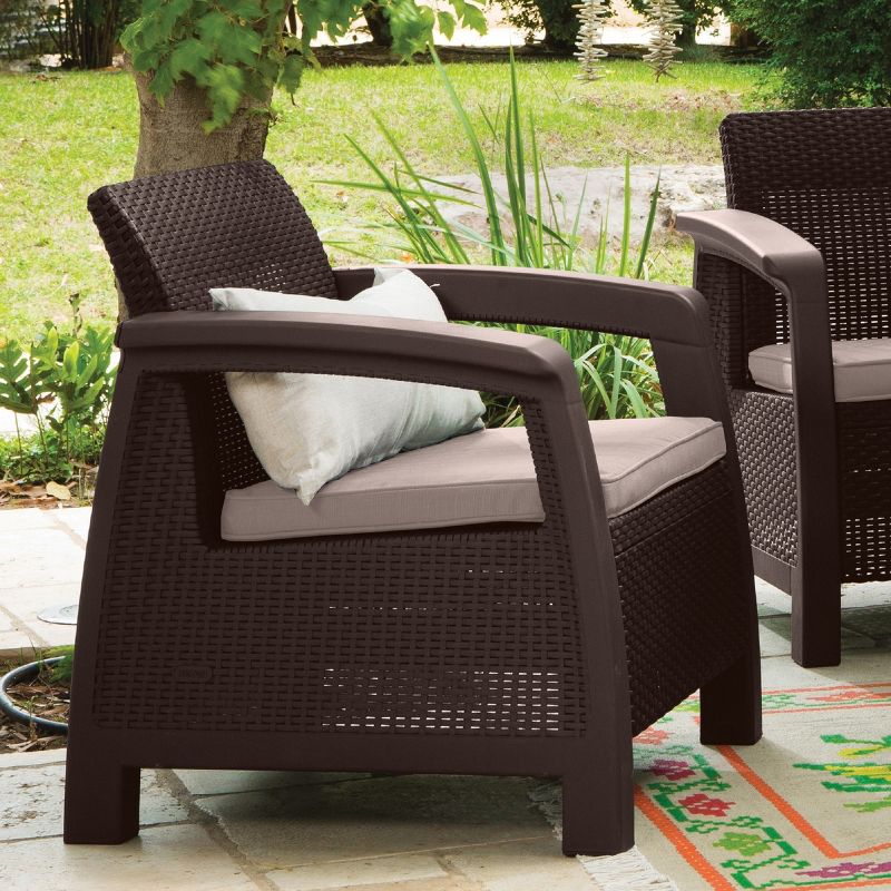 Bahamas Outdoor Resin Patio Armchair with Cushion Brown - Keter