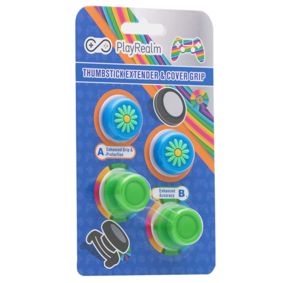 FPS Thumbstick Extender & 3D Texture Rubber Silicone Grip Cover 2 Sets for PS5 Dualsenese & PS4 Controller(Daisy Blue)