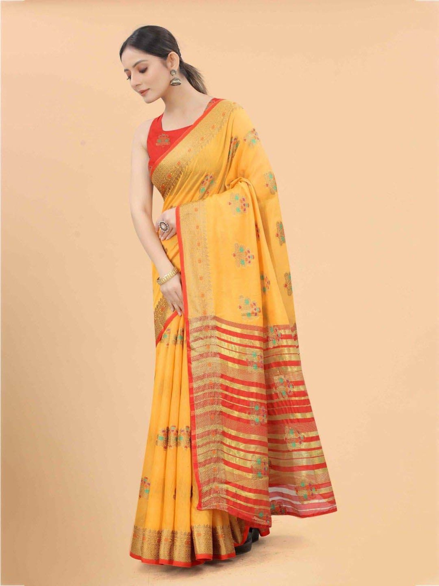 Silk Land Mustard Woven Saree With Unstitched Blouse