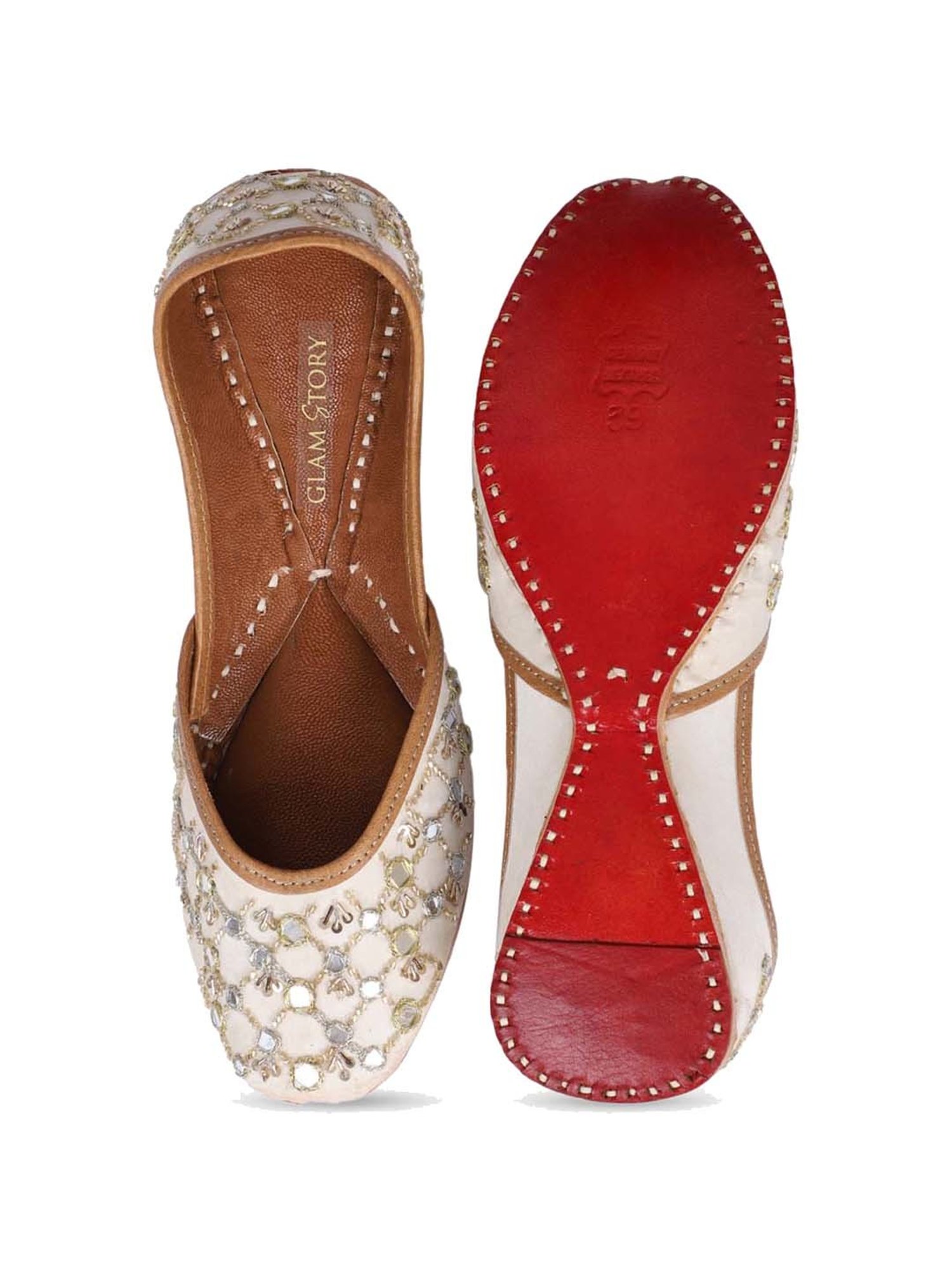 Glam Story Women's Cream Ethnic Juttis