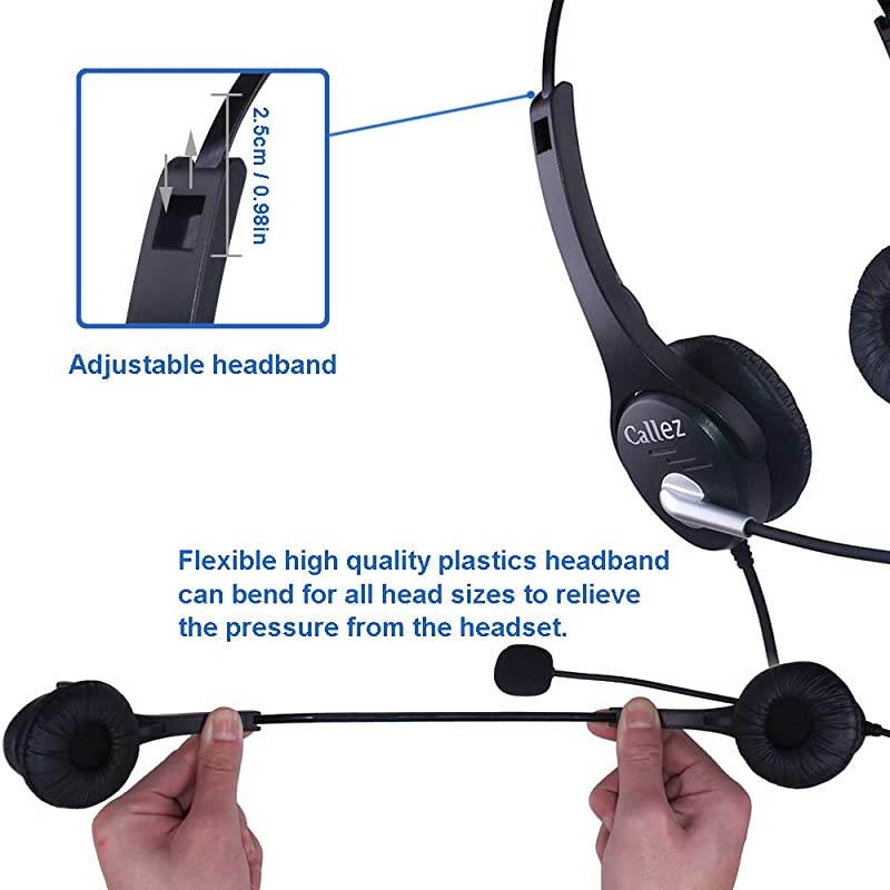 C402A2 Corded Telephone Headsets Binaural Call Center RJ11 with Noise Canceling Mic Compatible with ShoreTel 480 Plantronics T10 Polycom Zultys Toshiba NEC DT300 Siemens Landline Deskphones