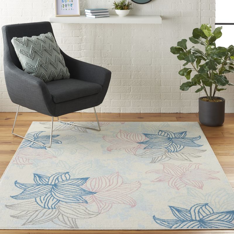 6'x9' Rectangle Loomed Floral Area Rug Off-White - Nourison