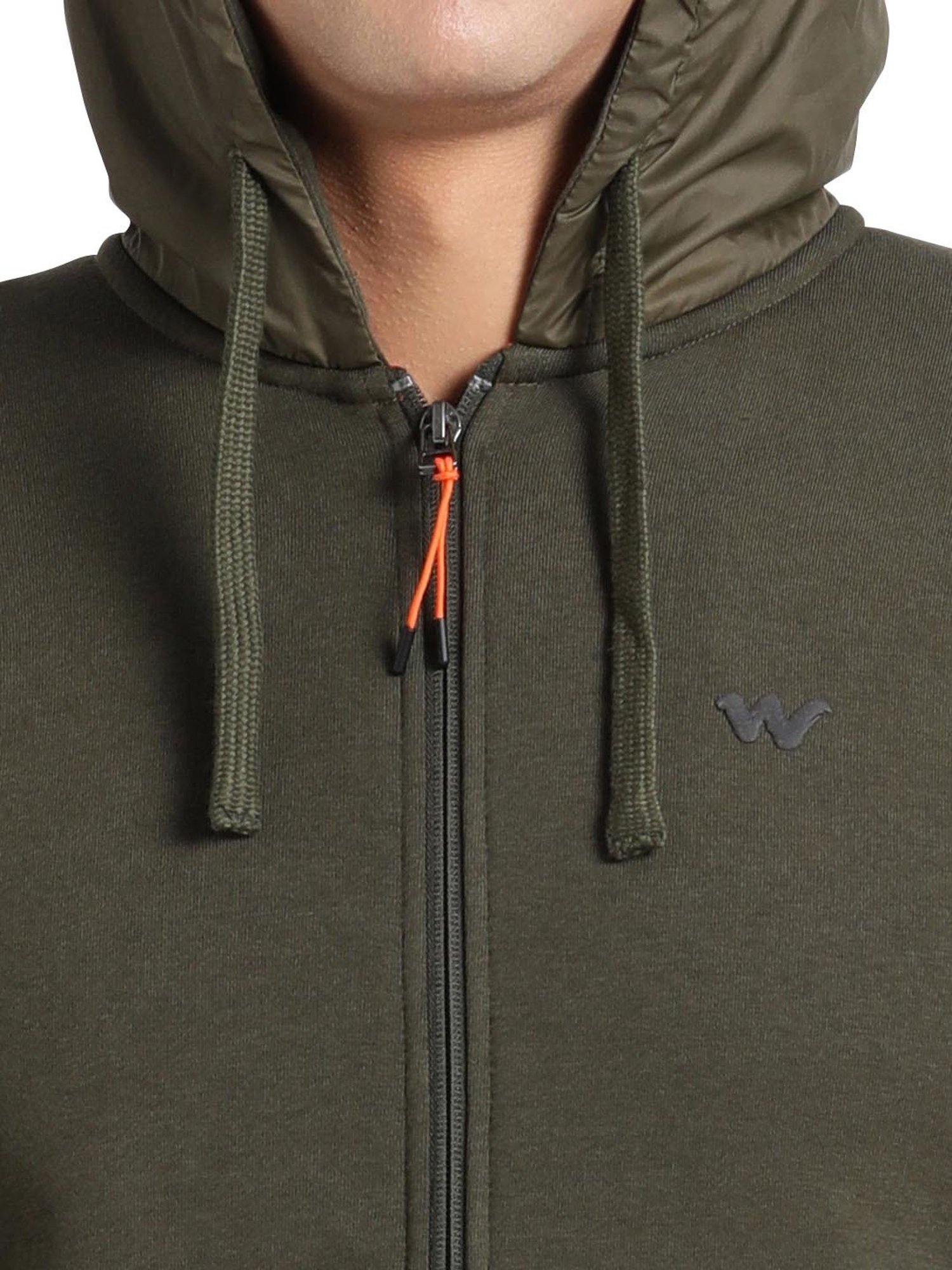 Wildcraft Dark Olive Regular Fit Self Design Hooded Sweatshirt