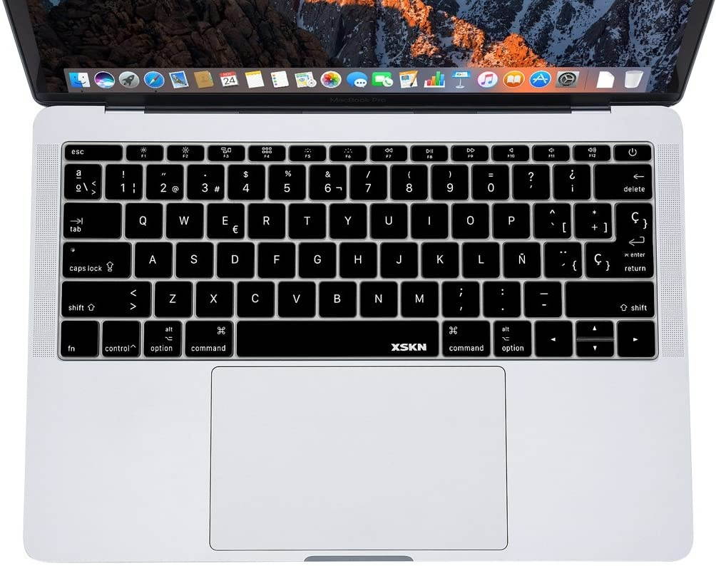 XSKN Spanish Silicone Keyboard Skin Cover for New MacBook Pro 13 (2016 Release, Model A1708, Flat Key, No Touch Bar) and New MacBook 12 (2015 Release, Model A1534), US EU Version (Black)