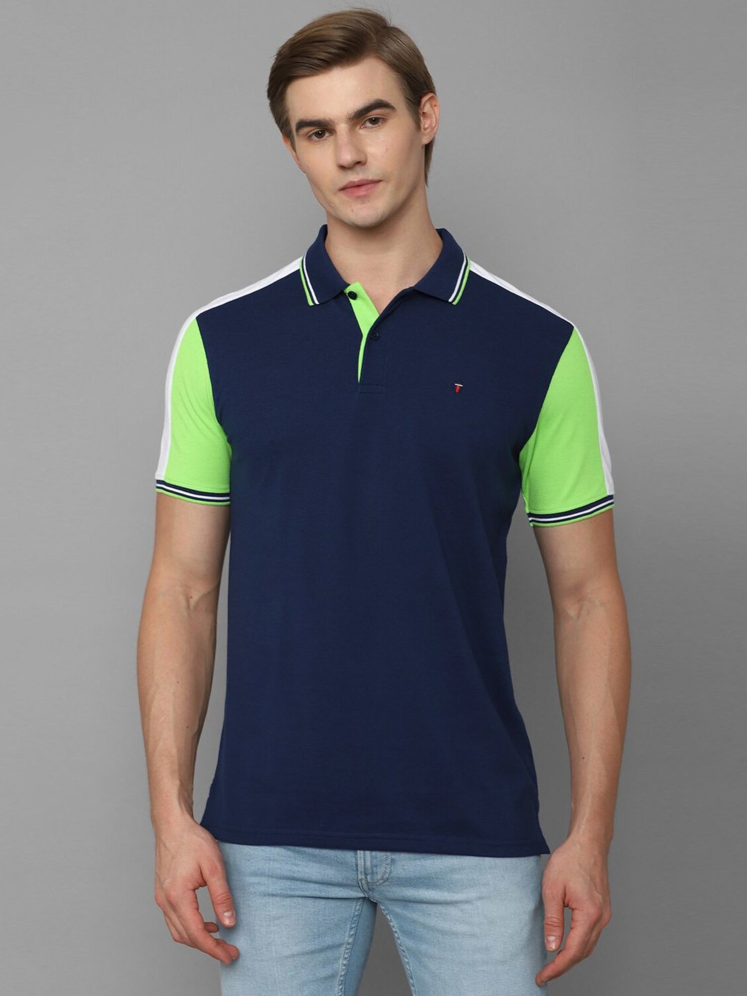 Louis Philippe Sport Navy Slim Fit Printed Polo T-Shirt