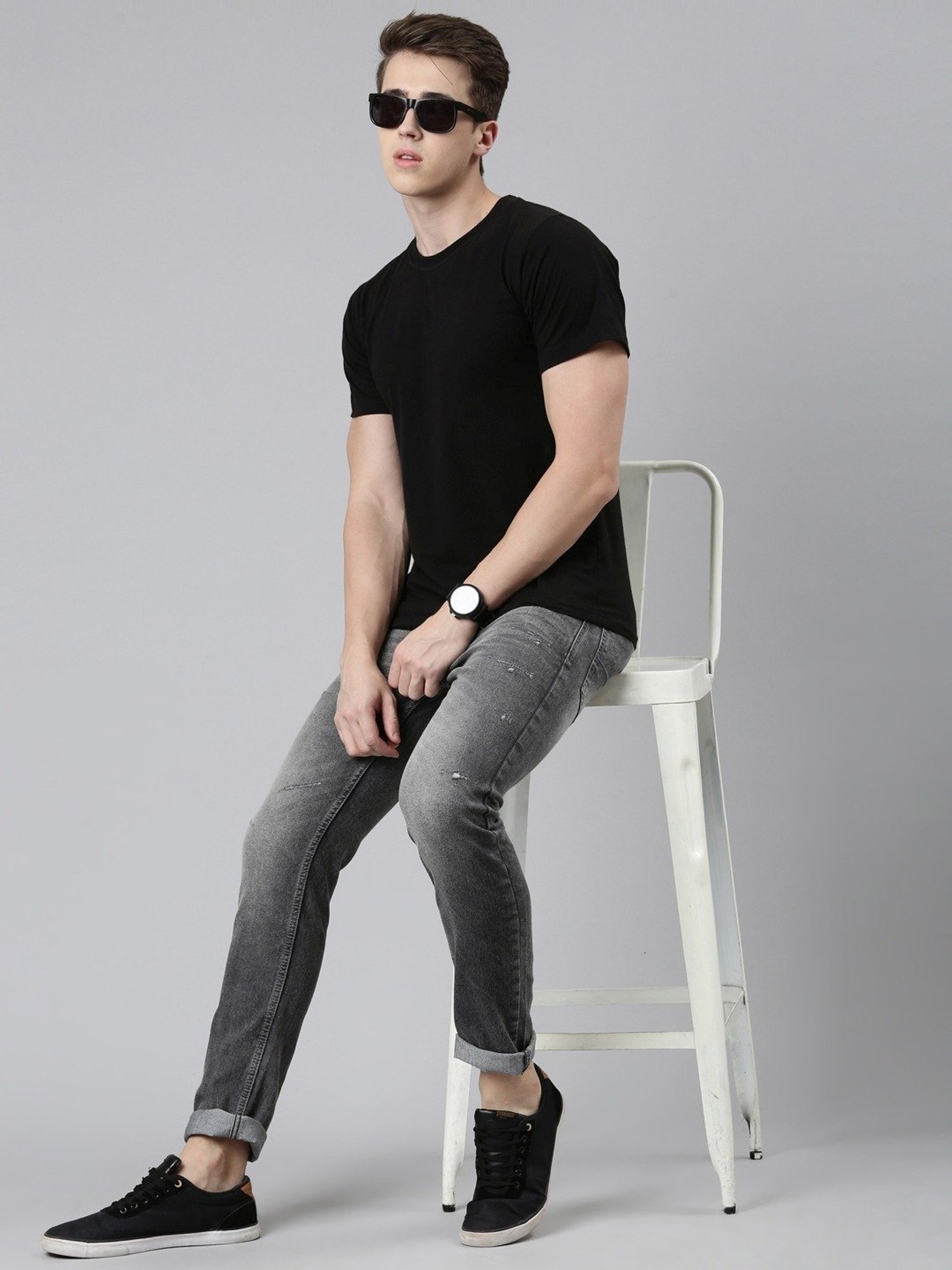 CINOCCI Cool Grey Cotton Slim Fit Jeans