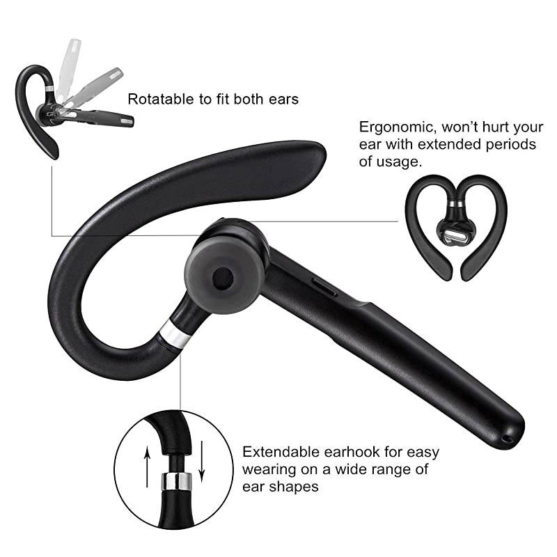 Bluetooth Headset Wireless Bluetooth Earpiece V41HandsFree Earphones with Noise Cancellation Mic for DrivingBusinessOffice Compatible with iPhone and Android Gray
