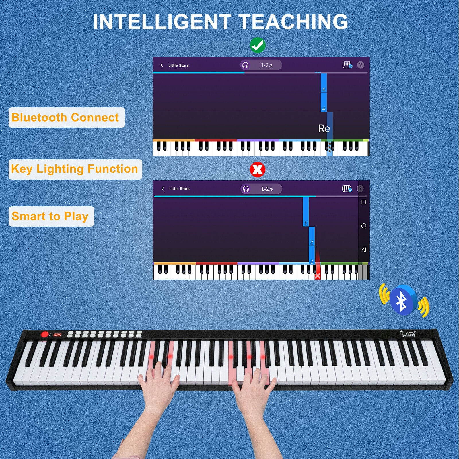 Lighted Portable 88 Key Piano Keyboard Electric Home  Bluetooth Black