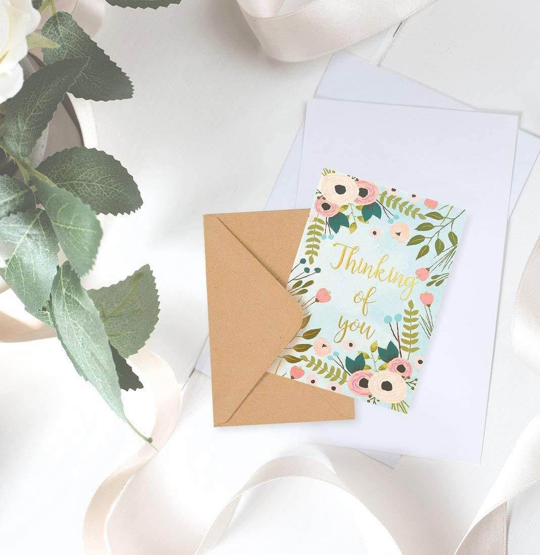 48-Pack Thinking of You Note Cards - Bulk Box Set - Blank on the Inside - Colorful Flower Designs with Gold Foil Print - Includes 48 Greeting Cards and 48 Envelopes - 4 x 6 Inches