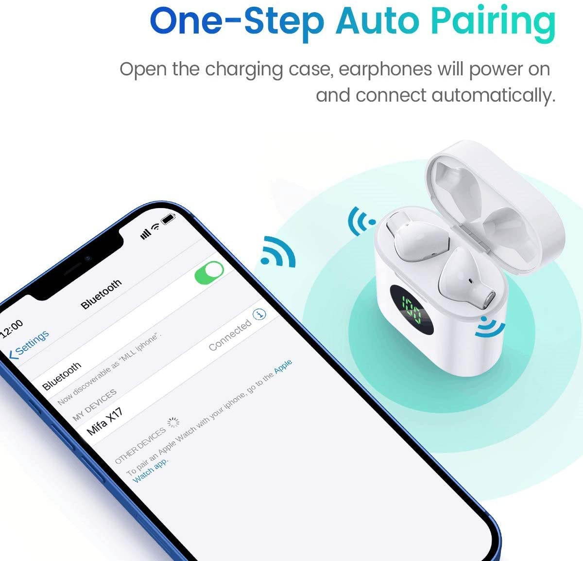 MIFA True Wireless Earbuds, TWS Bluetooth Headphones Stereo Sound Earphones, 30H Playtime Wireless Charging Case & Power Display, Sweat Proof Dual Bluetooth 5.0 Headset with Built-in Mic for Sports