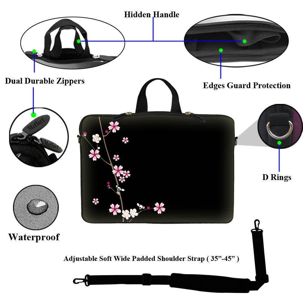 Meffort Inc 17 17.3 inch Laptop Carrying Sleeve Bag Case with Hidden Handle & Adjustable Shoulder Strap with Matching Skin Sticker and Mouse Pad Combo - Plum Blossoms