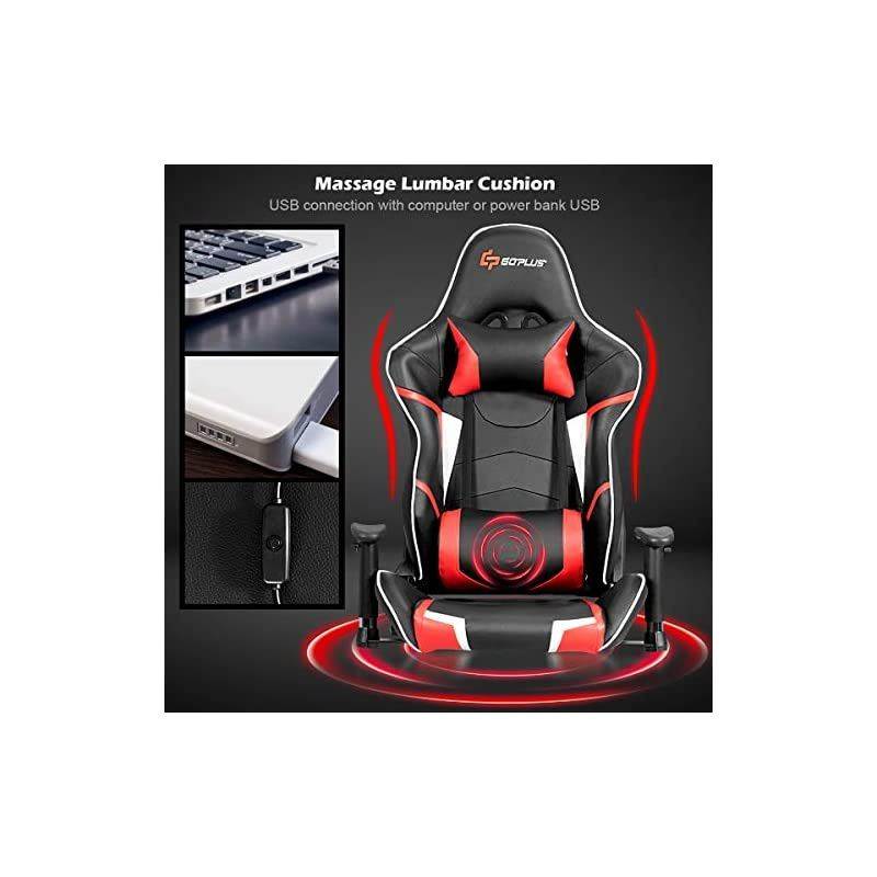 Gaming Chair, Massage Office Chair Computer Gaming Racing Chair, High Back PU Leather Adjustable Arms Headrest Ergonomic Reclining Game Chair, Rolling Swivel Executive Chair