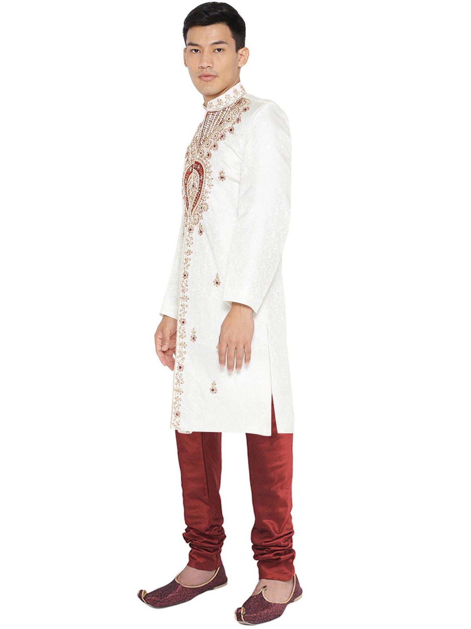 SG LEMAN Cream Regular Fit Embellished Sherwani Set