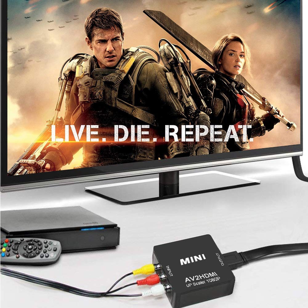 ESTONE 3RCA Composite CVBS AV to HDMI Video Audio Converter Adapter Mini Box Support 1080P PAL/NTSC with USB Charge Cable for PC Laptop Xbox PS4 PS3 TV STB VHS VCR DVD,Black
