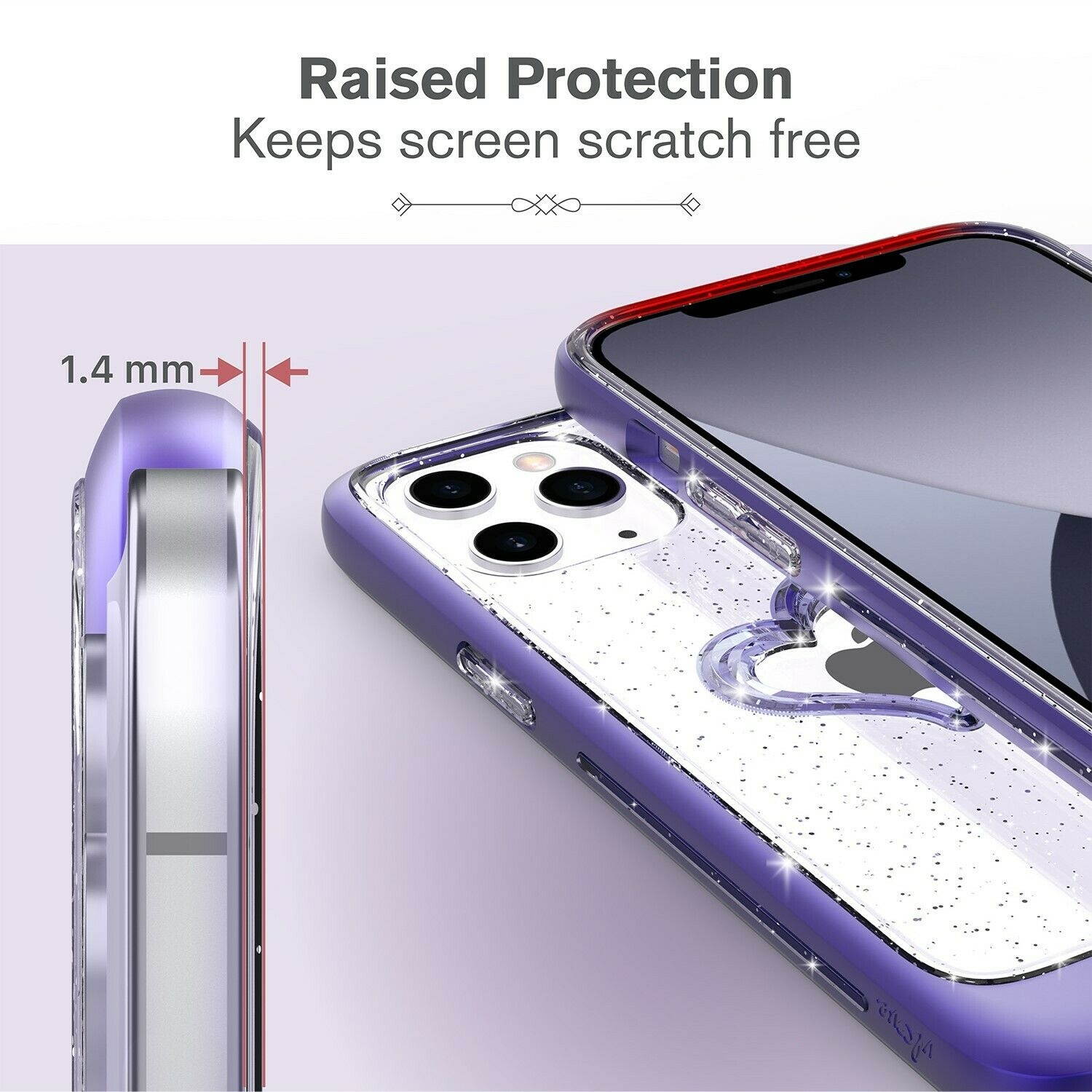 [vLove][Glitter Heart-Shape] Hybrid Clear Case for iPhone 12 Pro - Purple