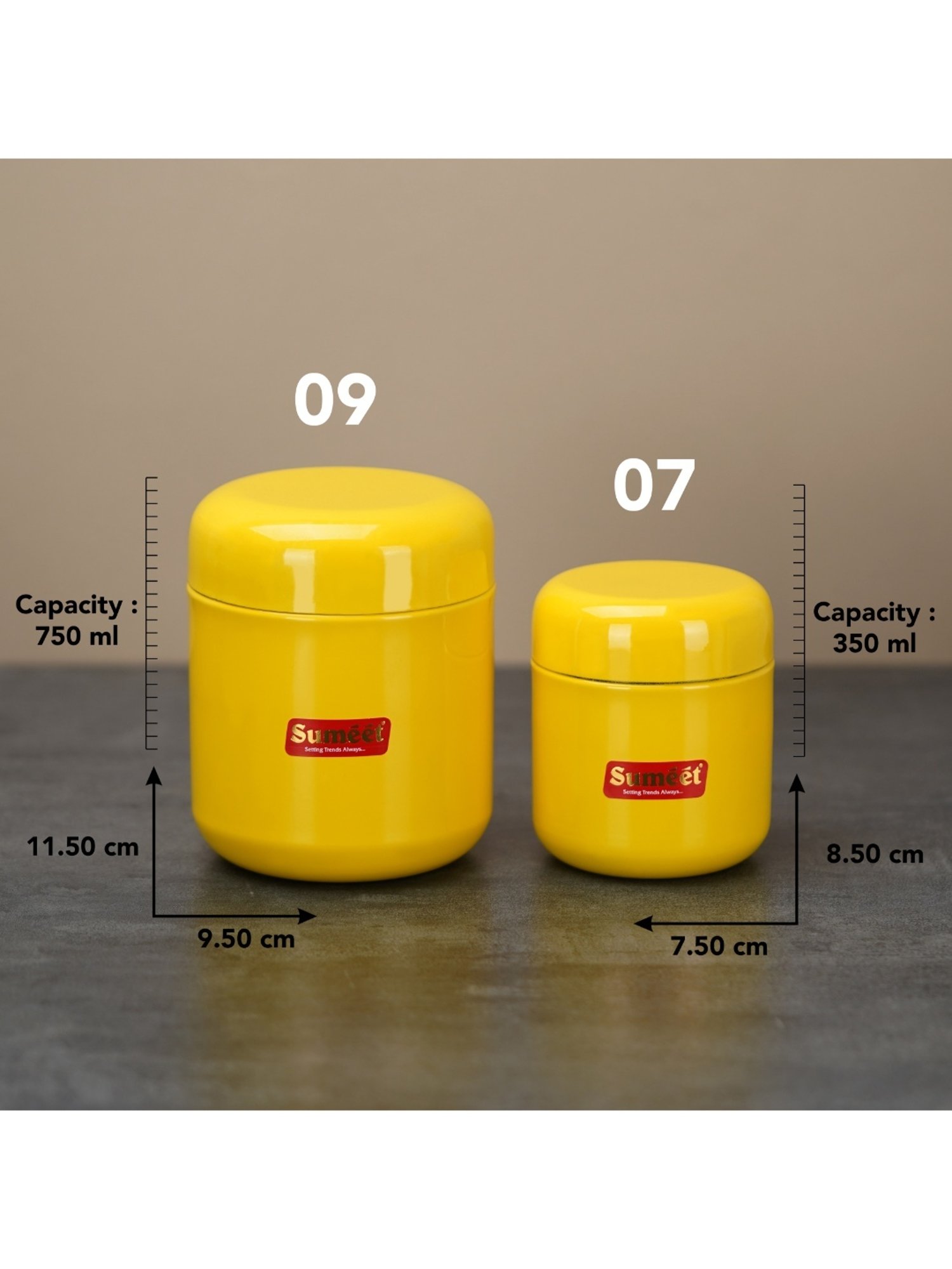 Sumeet S.S.Multi Color Small Jars/Storage Containers set of 6Pc,(3pc-350ml,7.5cm + 3pc-750ml, 9cm)