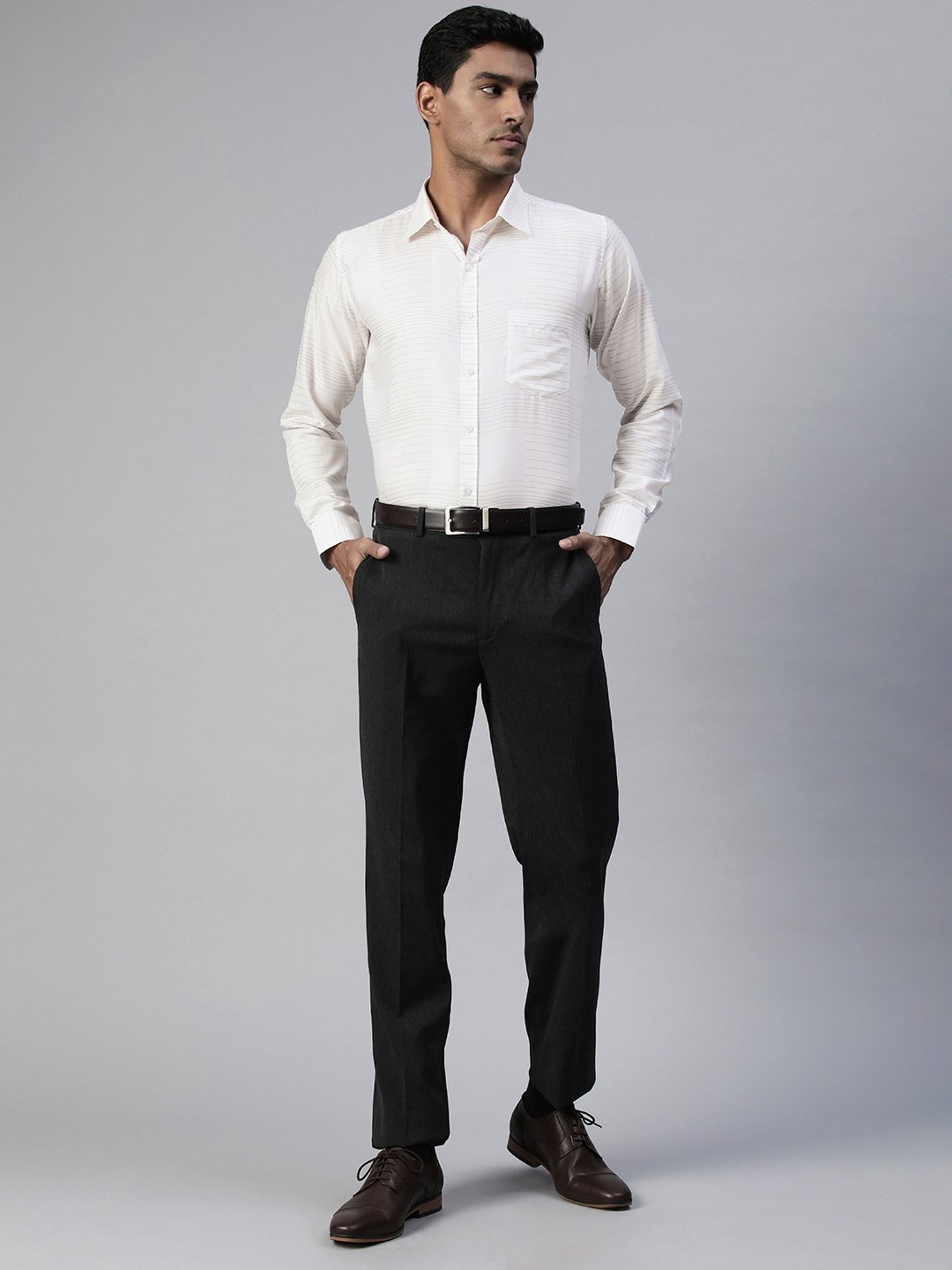 ManQ White & Black Regular Fit Striped Shirt