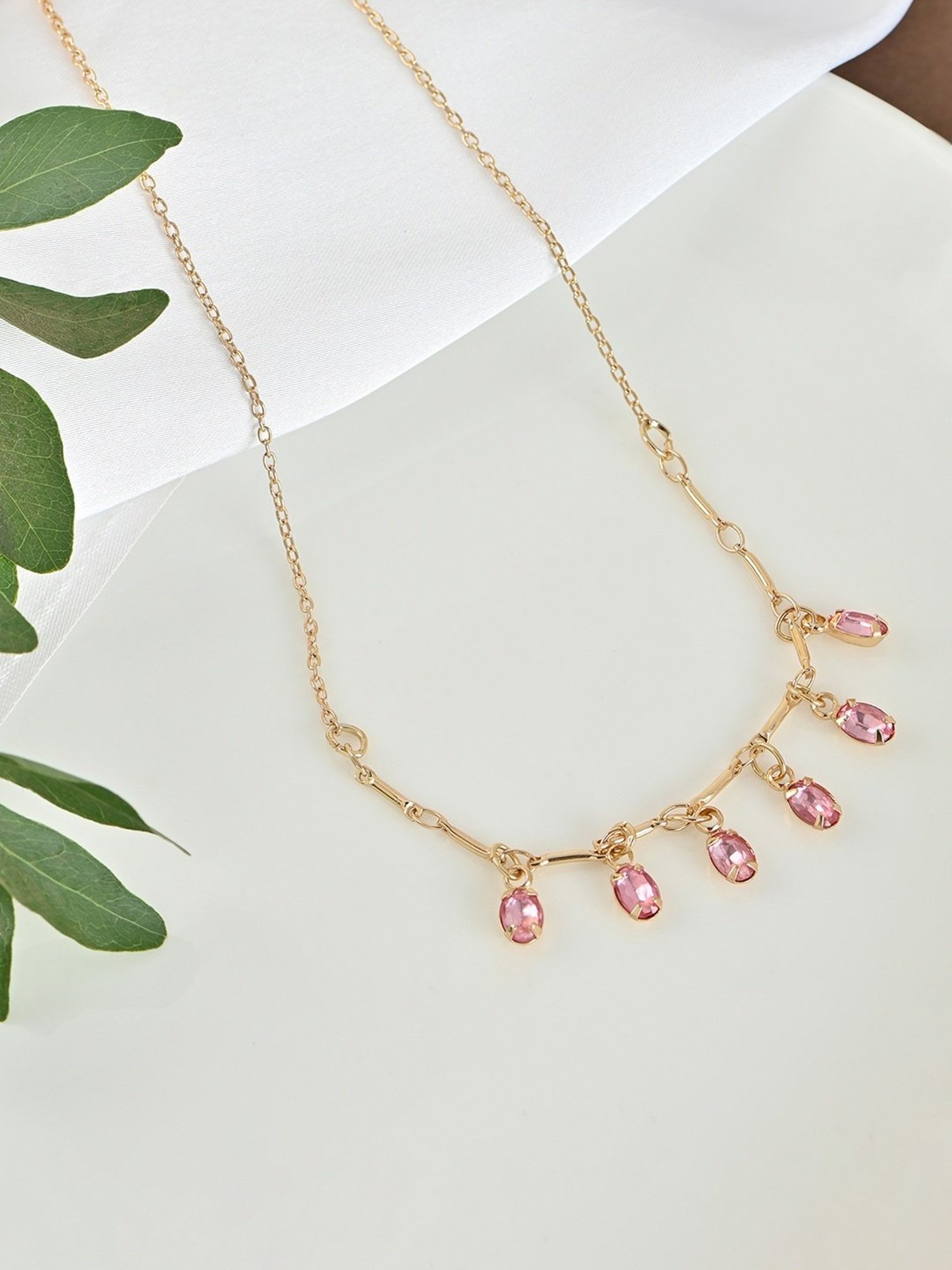 Toniq Gold Pink Multi Charm Crystal Choker Necklace