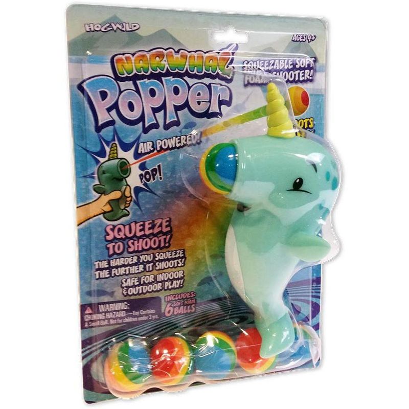 Hog Wild Narwhal Popper Toy, Shoots Foam Balls!