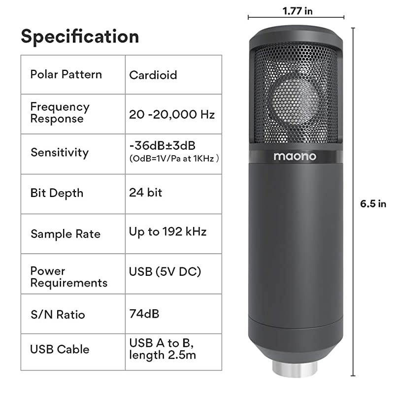 USB Microphone 25mm Large Diaphragm  AUPM430 Condenser PC Cardioid Mic with Professional Sound Chipset for StudioHome Recording Podcast Gaming Streaming YouTube Chatting