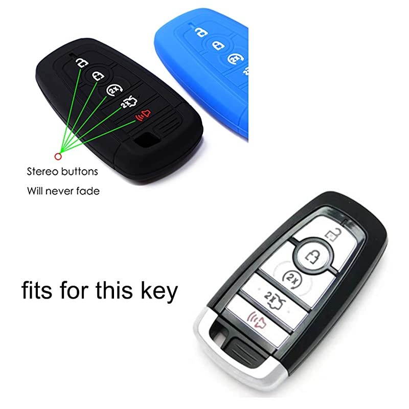 Silicone Car Key Fob Cover Fits Ford Mustang Fusion Explorer Ford FSeries F250 F350 Smart Key Remote Start 1Pcs Black and 1Pcs Blue