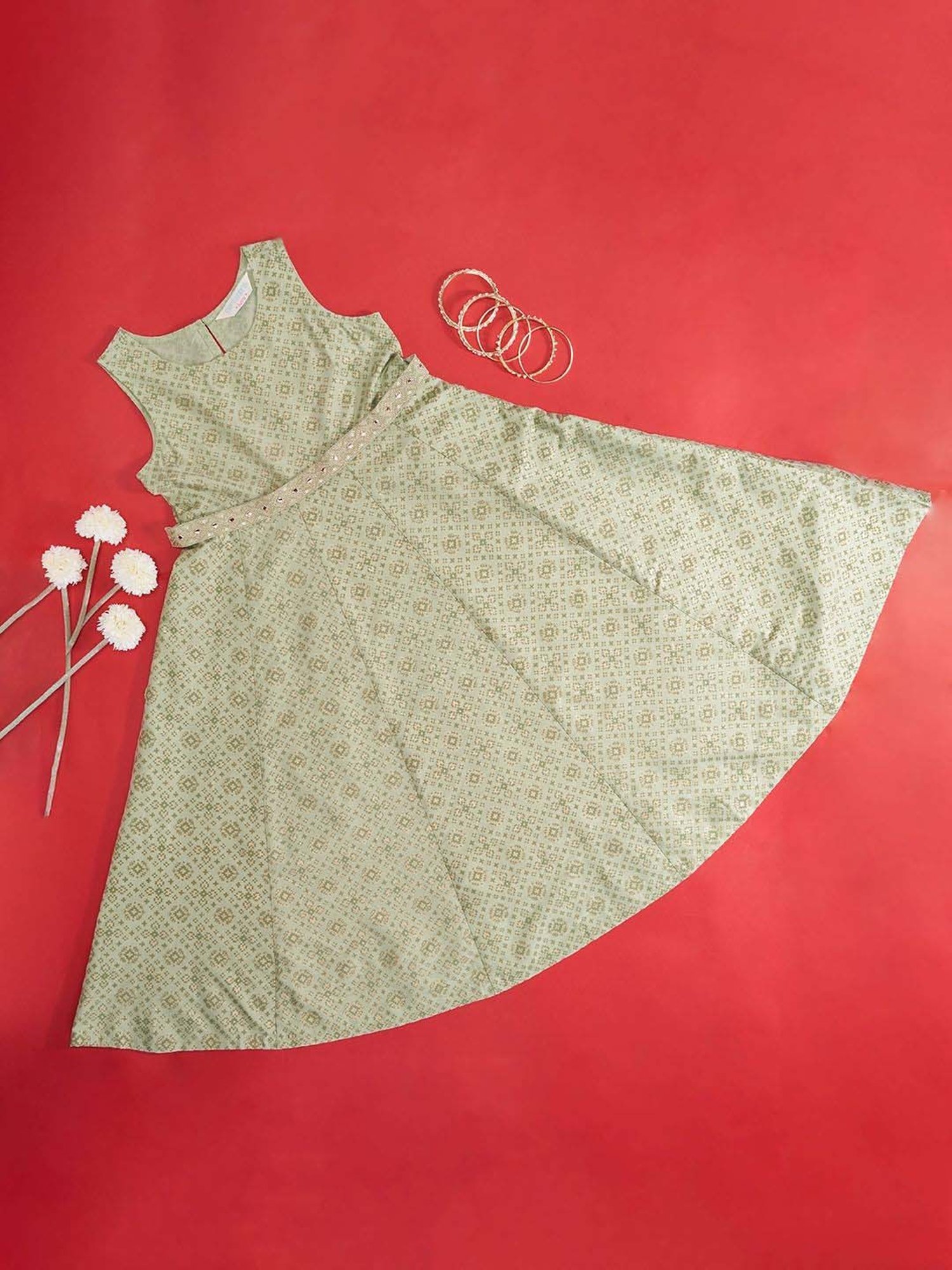 Akkriti by Pantaloons Kids Green Printed Dress