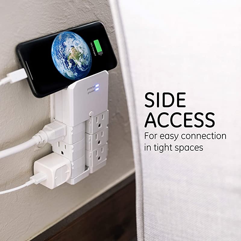 Pro 6-Outlet Sur Protector Tap with Swivel Outlets, White, 90 Degree Rotating Outlets, 1080 Joules, 37063