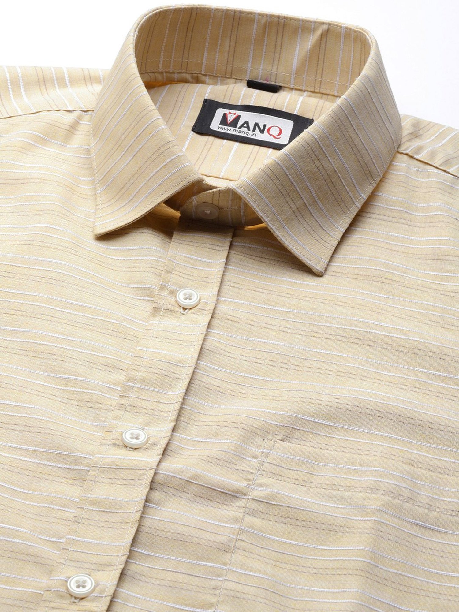 ManQ Beige Regular Fit Striped Shirt