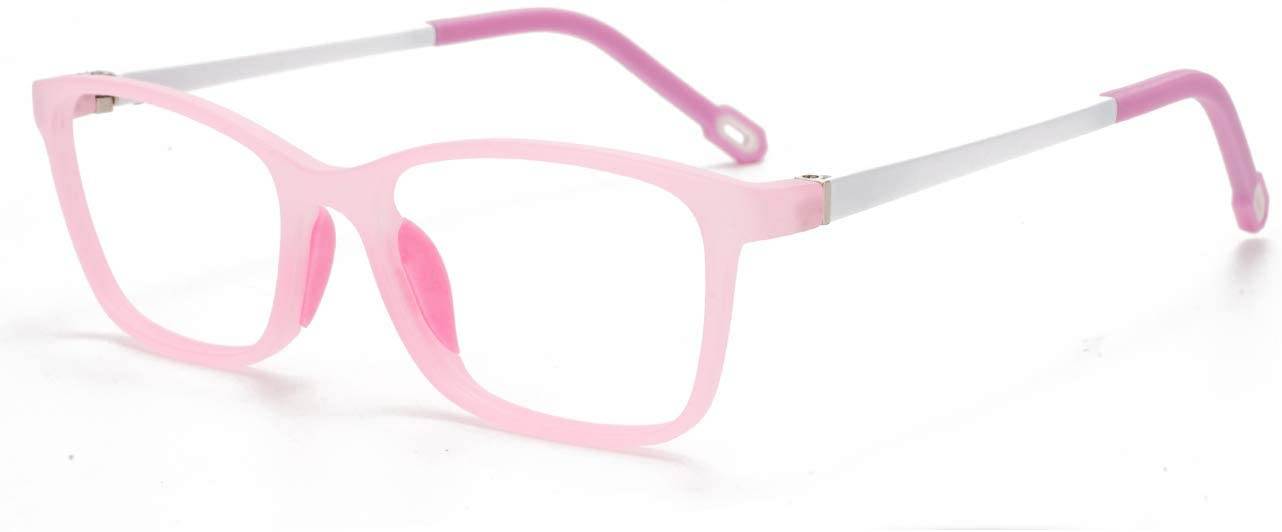 Blue Light Blocking Glasses for Kids Boys Girls TR90 Square Flexible Frame Anti-Blue Light Anti-Eyestrain Anti-Glare Anti UV Age 4-10 Pink