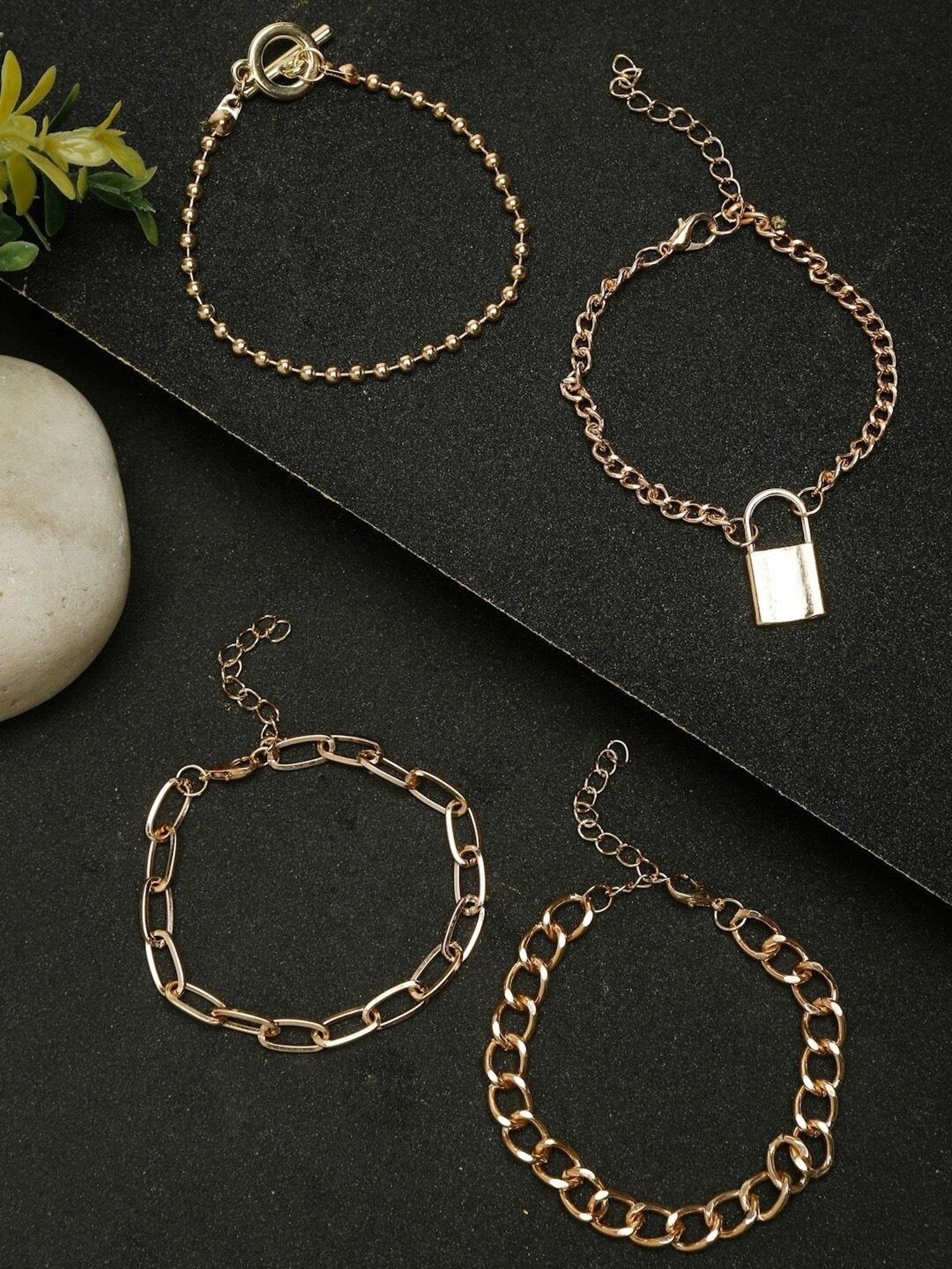 YouBella Women Gold-Plated Link Flexible fit Bracelet - Set of 4