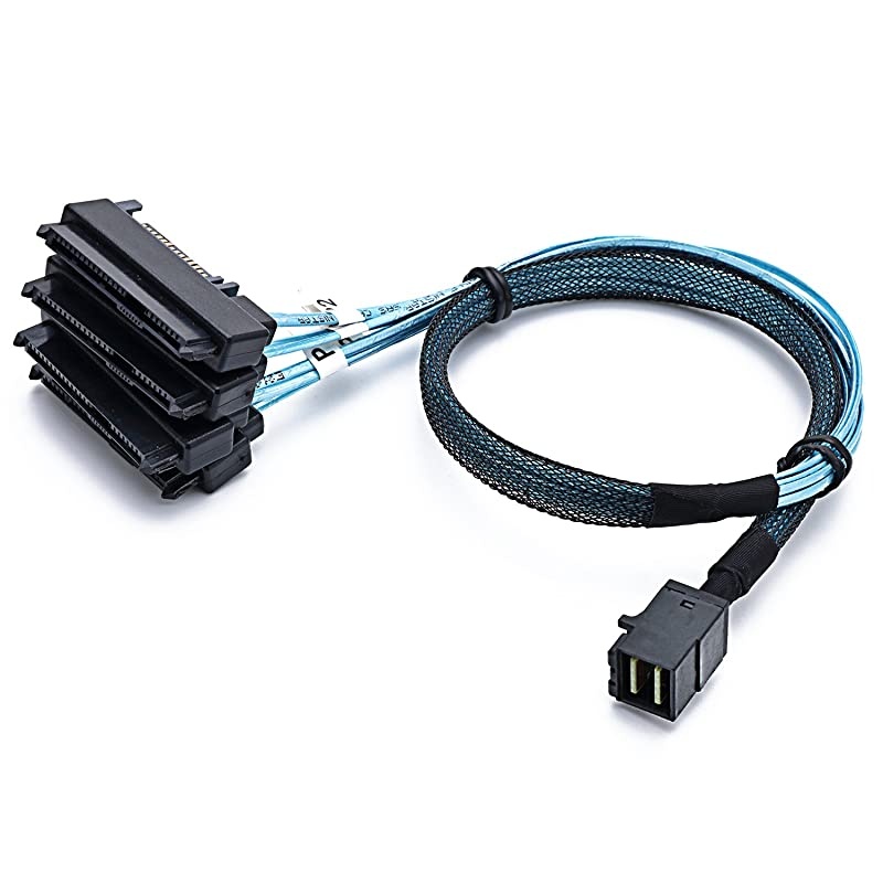 SFF8643 Internal Mini SAS HD to 4 29pin SFF8482 connectors with SAS 15pin Power Port 12GBS Cable 1M H0204
