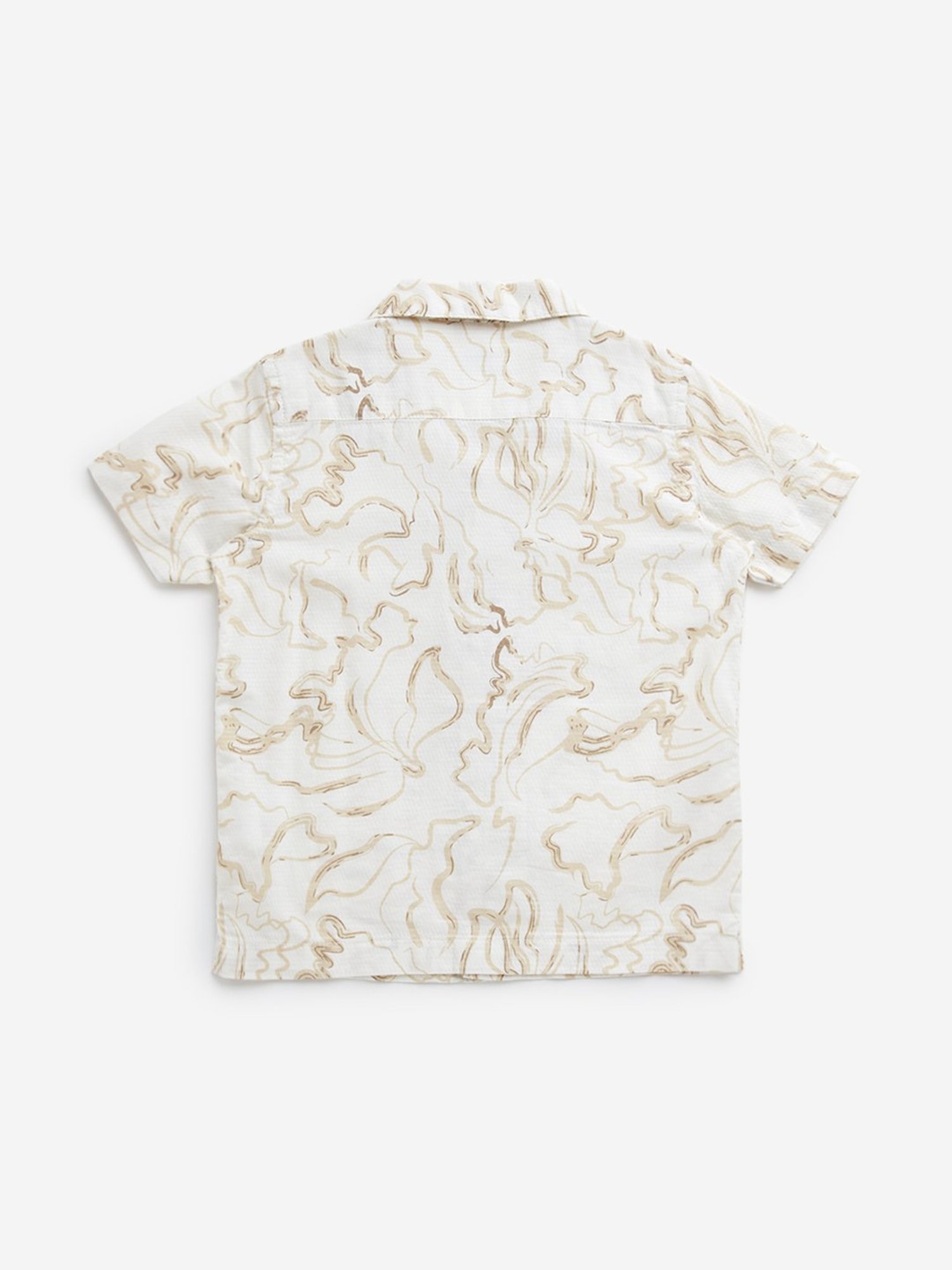 HOP Kids by Westside Beige Marble Print Resort-Fit Cotton Shirt