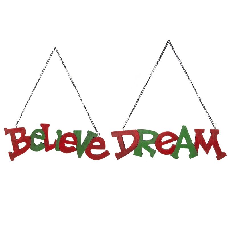Northlight 9.5" Red and Green Hanging "Believe' and "Dream" Christmas Wall Decoration 9.5"