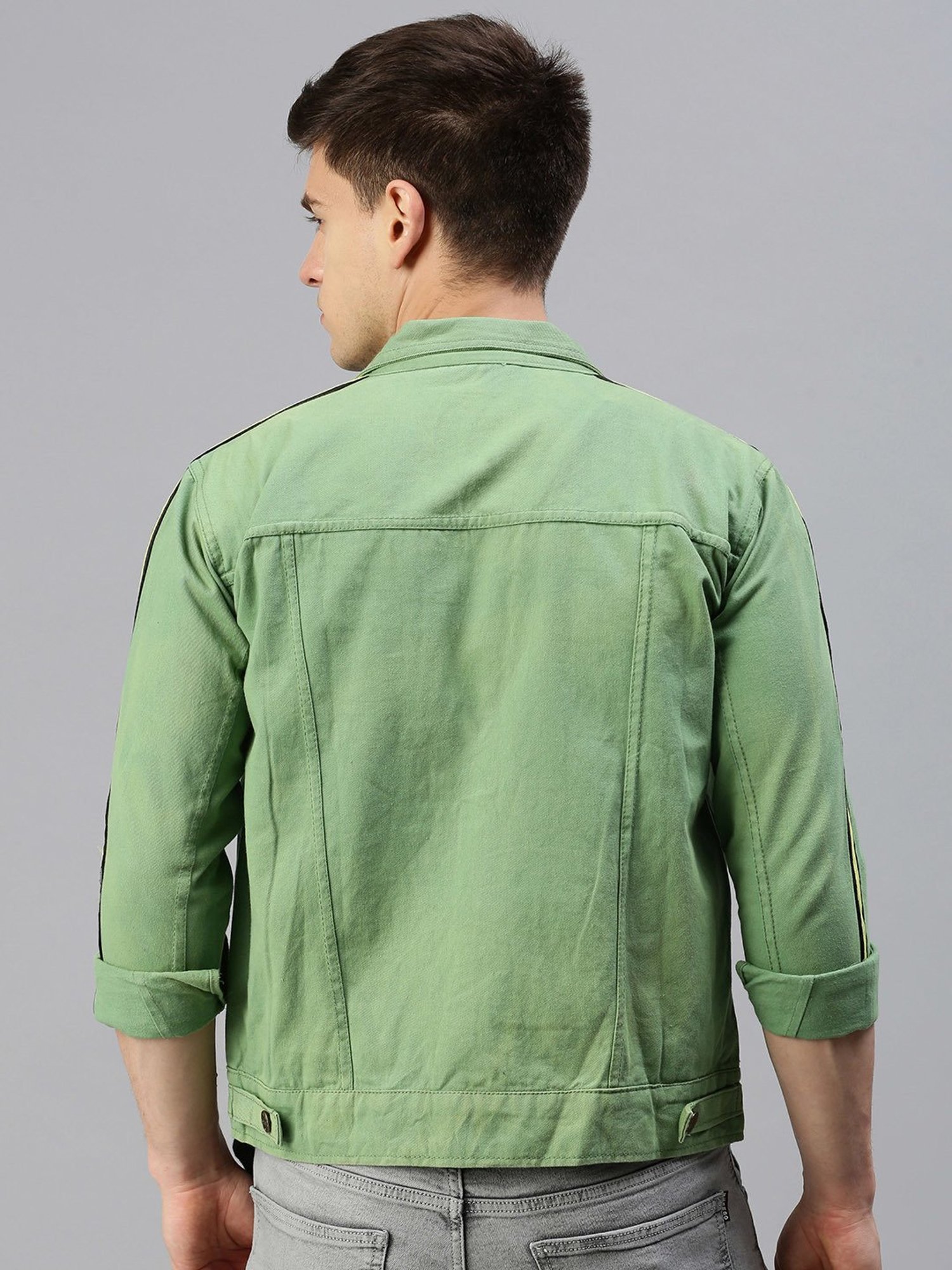 VOXATI Green Regular Fit Shirt Collar Denim Jacket