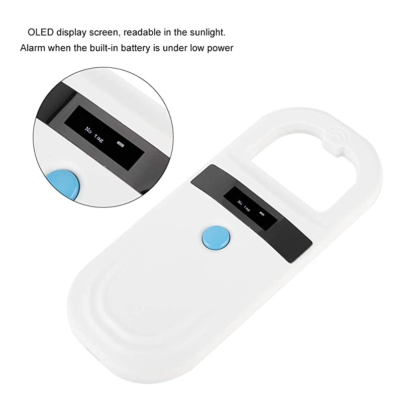 Reader RFID 134.2Khz, Pet ID Scanner with 0.91 Inch High Brightness OLED Display 128 Pieces of Tag Information Storage for Animal Tracking