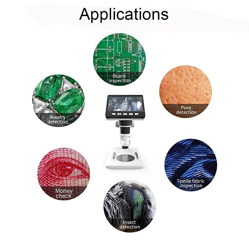 LCD Digital Microscope  43 inch 50X1000X Magnification Zoom HD 1080P 2 Megapixels Compound 2600 mAh Battery USB Microscope 8 Adjustable LED Light Video Camera Microscope with 8G TF Card