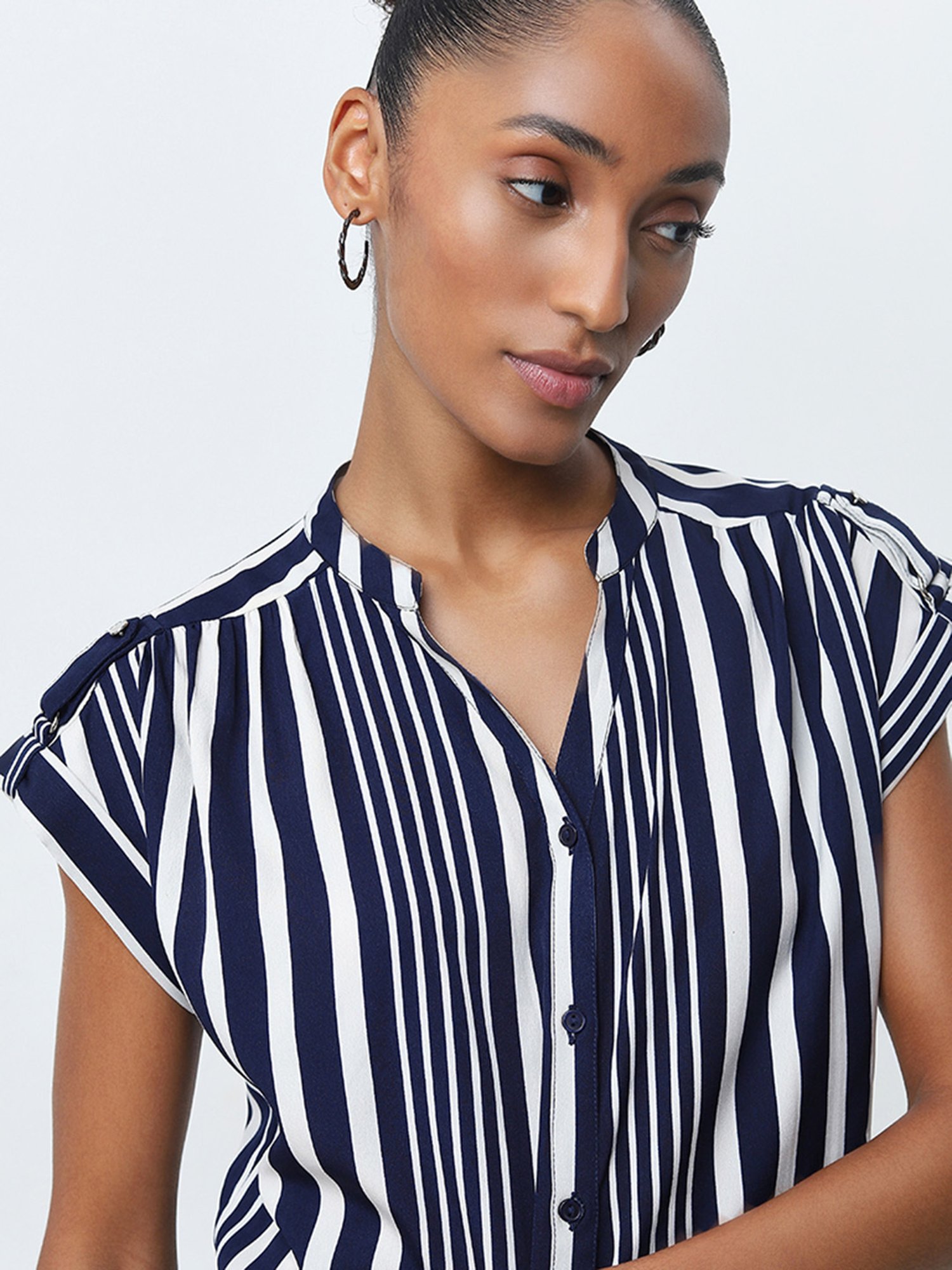 Wardrobe by Westside Navy Stripe Printed Top