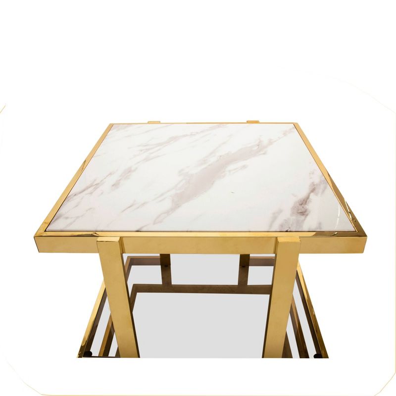 Metal/Marble Glass Side Table Gold/White - Sagebrook Home