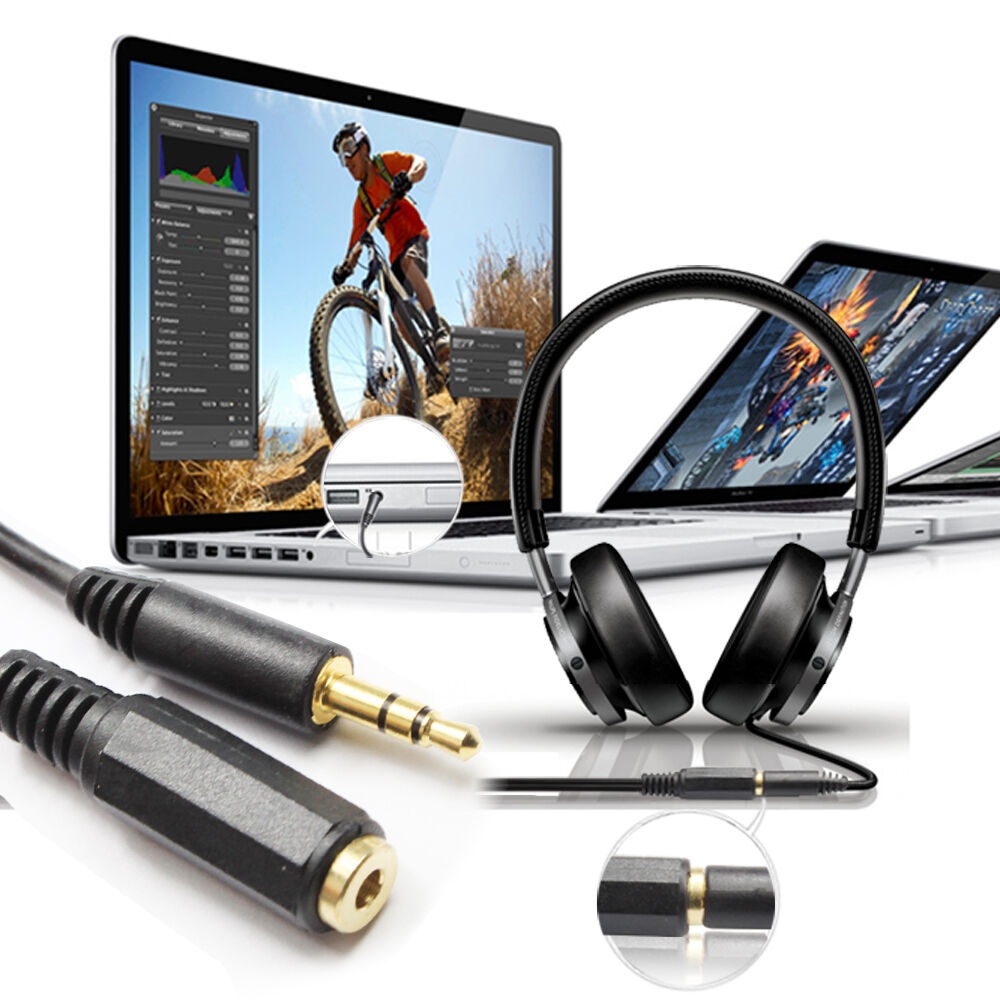 Gold 6 inch / 15CM 3.5 mm Male/Female Stereo Audio Extension Cable Black