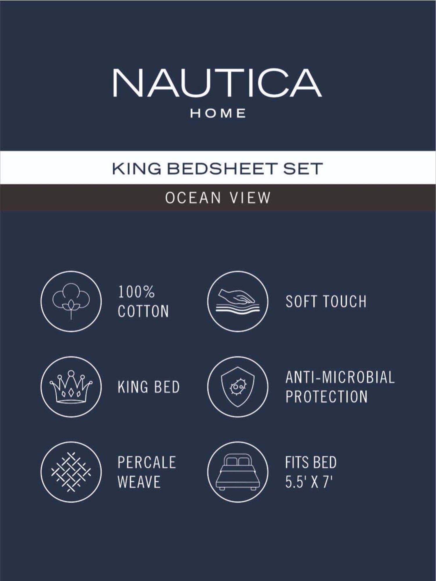 NAUTICA Ocean View Green & Grey Cotton 160 TC King Bedsheet with 2 Pillow Cover