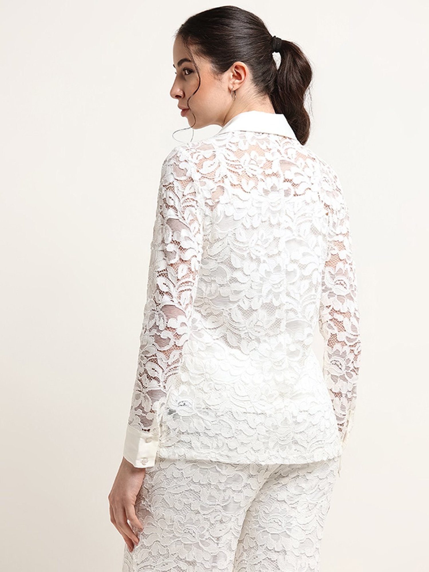 Wardrobe by Westside White Lace-Detail Shirt with Camisole