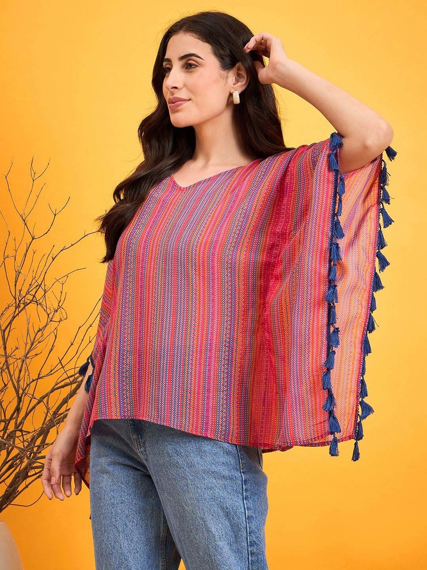 The Kaftan Company Red Printed Kaftan Top